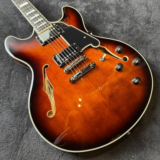 D'Angelico Premier DC Semi-Hollow Double Cutaway with Stop-Bar Tailpiece - Brown Burst